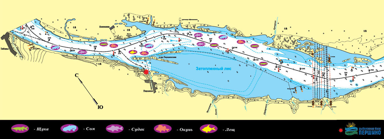 Карта-лоция реки Кама в районе базы Першино